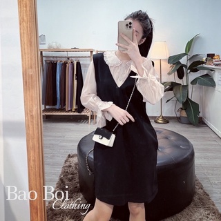 Set yếm phối sơ mi cổ bèo