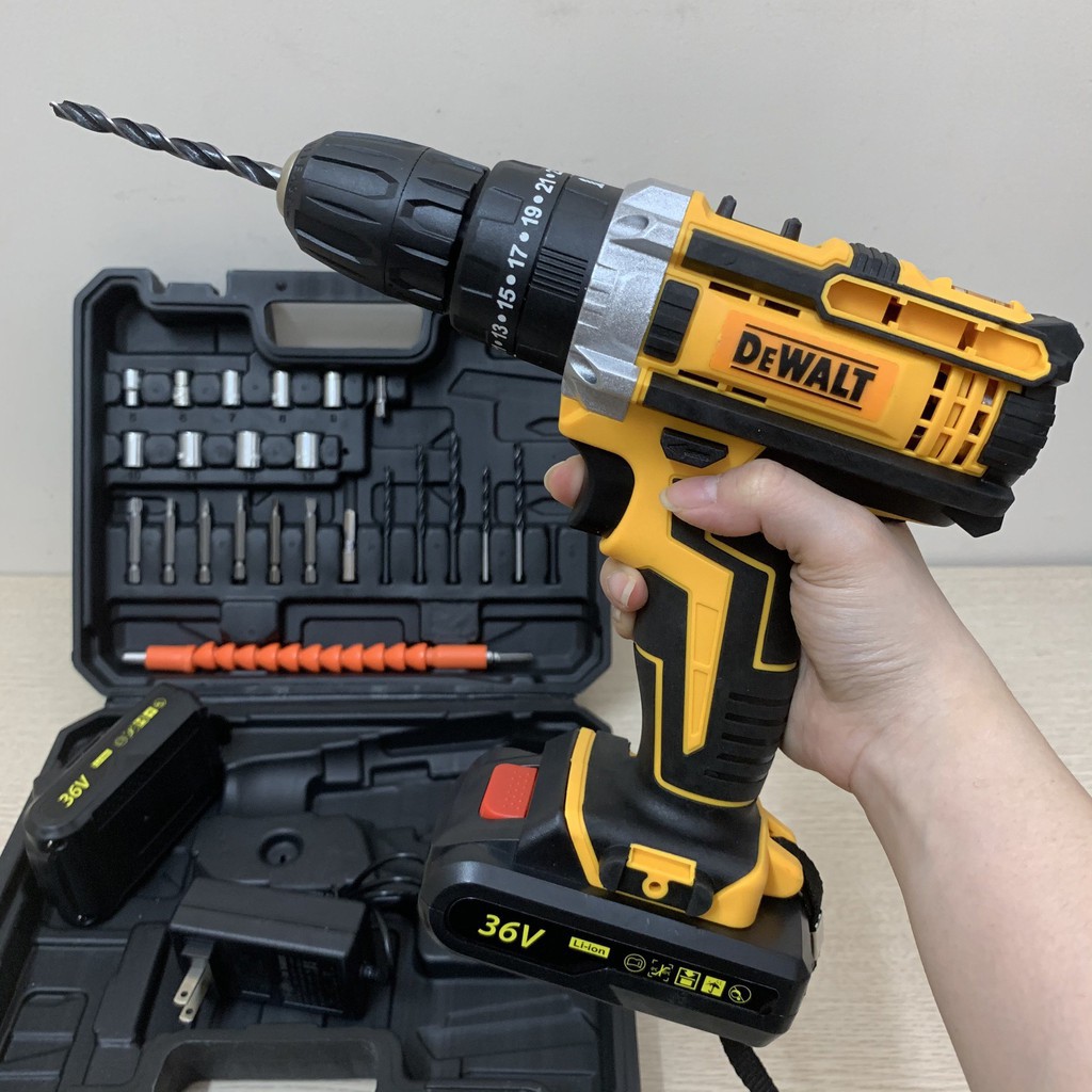Khoan Pin DEWALT 36V 3 Chức năng TẶNG Kèm Bộ Dụng Cụ 24 Chi Tiết - CÓ BÚA - 2 PIN - 100% Dây Đồng