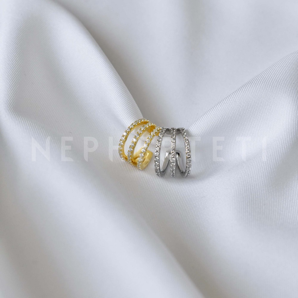Khuyên tai bạc 925 - Khoen kẹp vành tai đá ba tầng  - Nepherteti