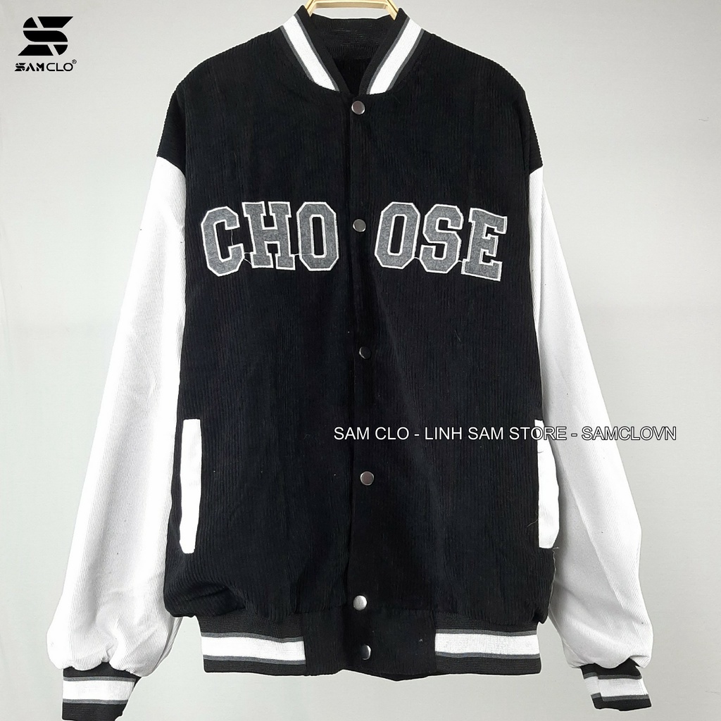 Áo khoác NHUNG BOMBER BÓNG CHÀY CÀI NÚT freesize SAM CLO form rộng nam nữ unisex mặc cặp - couple chữ CHOOSE