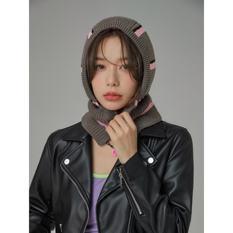 Mũ Len Một Mảnh Giữ Ấm Tai Họa Tiết Kẻ Sọc Màu Sắc Tương Phản Phong Cách Hàn Quốc Thời Trang Thu Đông