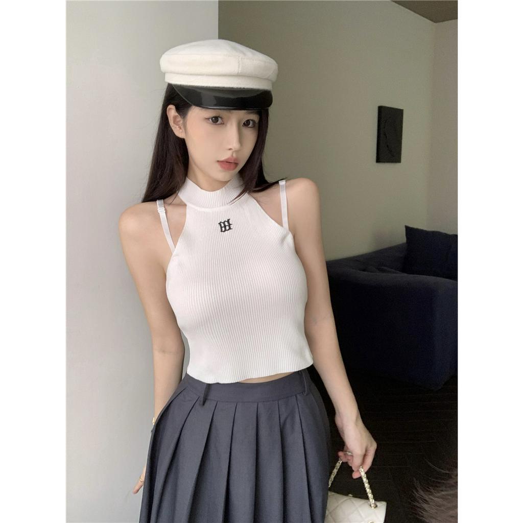 qkoole   Áo Dệt Kim Hai Dây Màu Trơn Thời Trang Mùa Hè