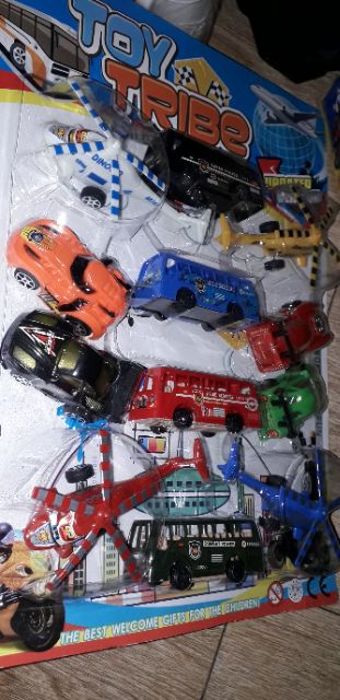 Bộ 12 xe và trực thăng bằng nhựa chạy chớn ms634