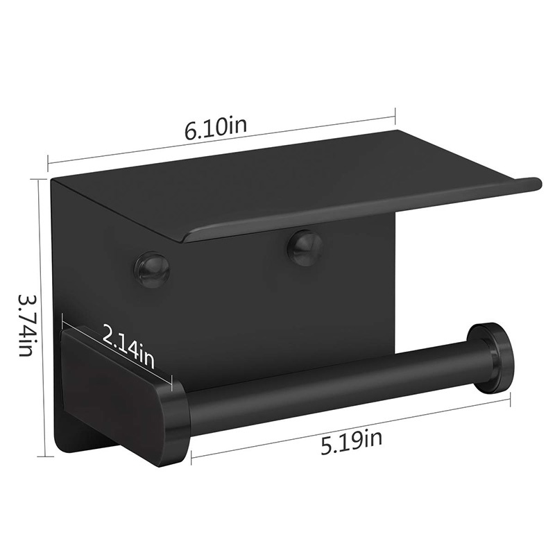 Giá Đỡ Cuộn Giấy Vệ Sinh Gắn Tường Bằng Thép Không Gỉ 304 Kèm Kệ Đựng Điện Thoại Tiện Lợi Đen