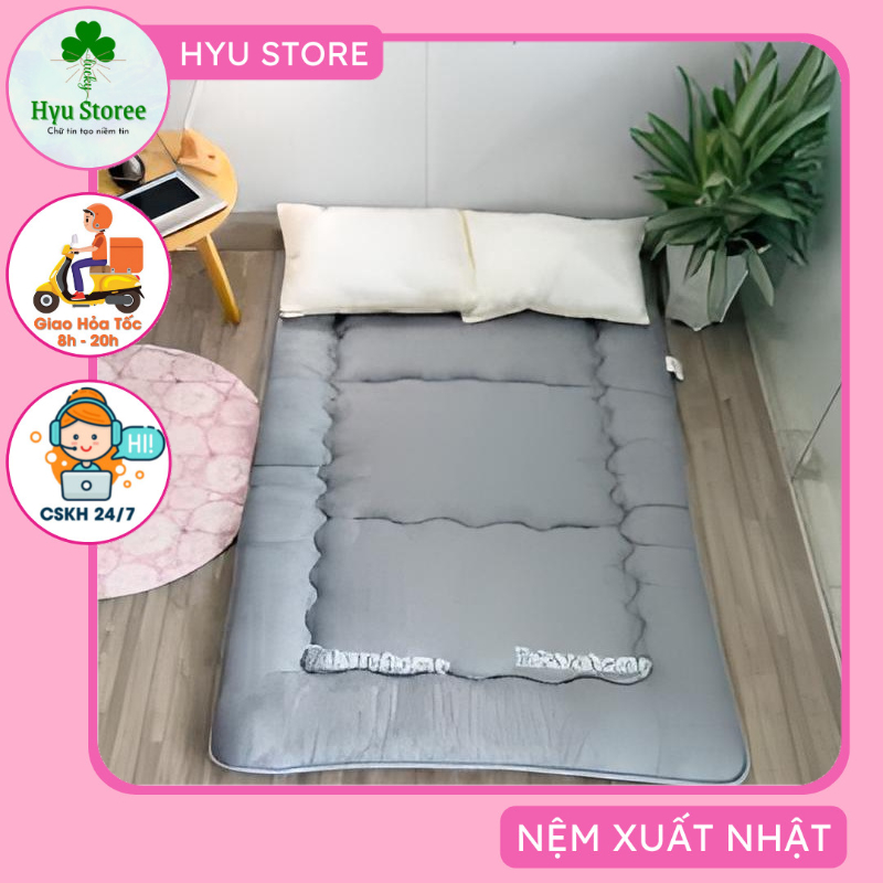 Nệm topper xuất Nhật nệm gấp 140x200 màu xám Nệm ngủ 2 người giá siêu rẻ