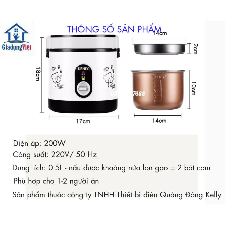 Nồi cơm điện mini KENLY có quai xách - Bảo hành 3 tháng