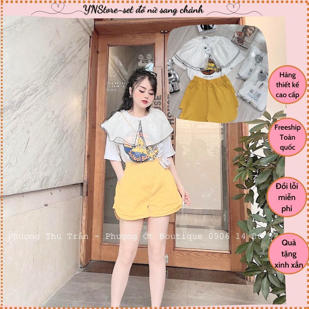 Set đồ nữ sang chảnh đi chơi, Sét đồ nữ, Đồ bộ nữ đoàn tàu áo cổ thuỷ thủ mix quần đũn vàng Ynstore(Ảnh Thật + freeship)