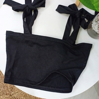 Áo Thun Croptop Đen 2 Dây Cột Vai | Freesize