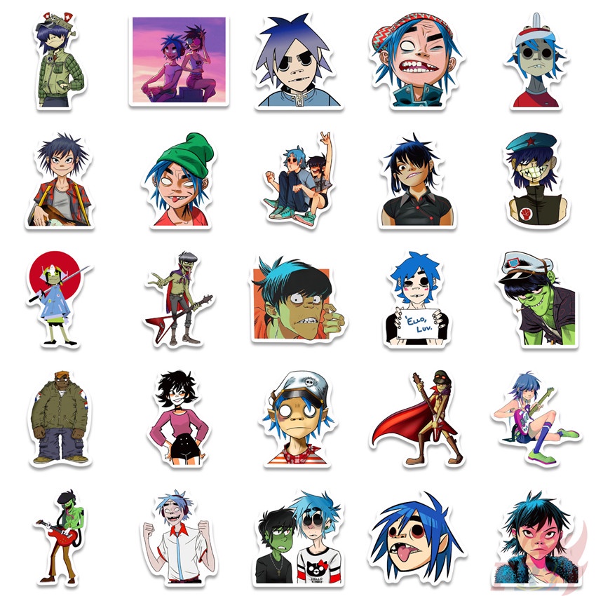 Set 50 miếng dán họa tiết Gorillaz series 01 2-d Murdoc Nicals thời trang chống thấm nước diy