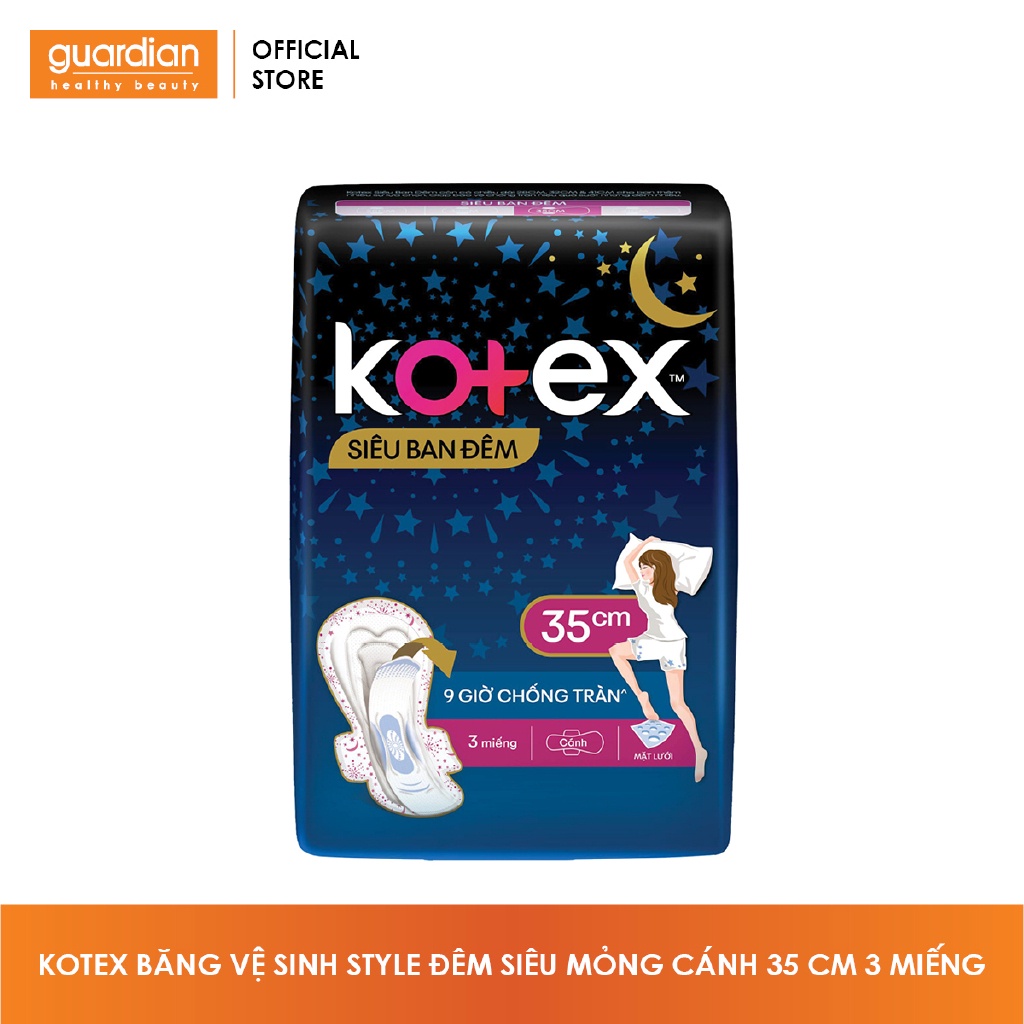 Băng vệ sinh Kotex siêu ban đêm cánh 35cm (3 miếng)