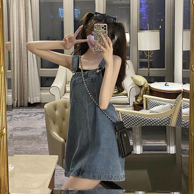 🎀Chân váy yếm denim, sang trọng và thời trang, form dáng dễ thương, tạo cảm giác thoải mái Có thể phối với mọi loại áo sc3727