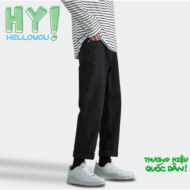 Quần jean nam cạp cao ống suông rộng HELLOYOU, quần bò baggy nam phom xuông chất jeans mềm, dày dặn xu hướng 2023