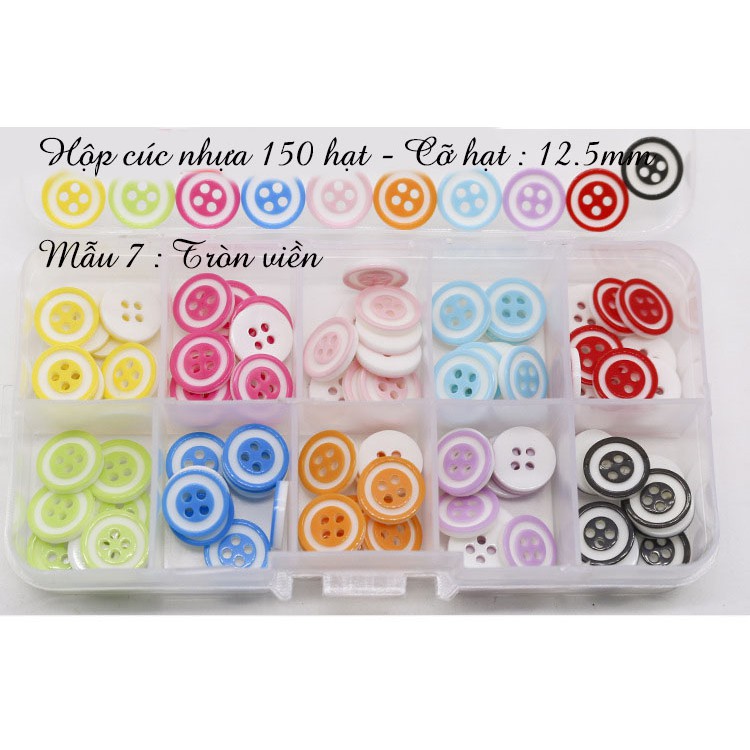 Hộp nút nhựa 150 hạt các mẫu nút thú xinh xắn 10 màu, cỡ nút 12.5mm - Len sợi phụ kiện Đà Nẵng