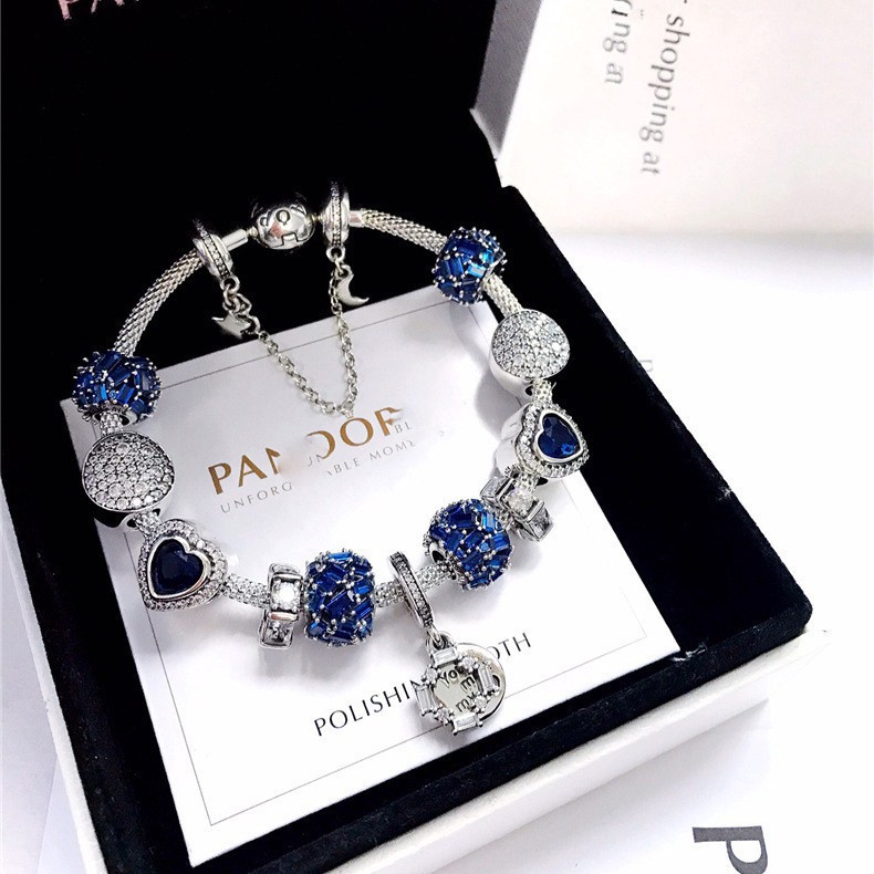 Bộ Vòng Tay Mạ Bạc 925 Hình Bông Tuyết Đính Pha Lê Màu Xanh Dương Làm Quà Tặng Sinh Nhật Mới0215631 Aa03564sfsd