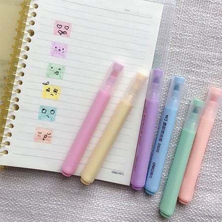 Deli Set 6 Bút Bắt Sáng Đầu Mềm Màu Kẹo DIY