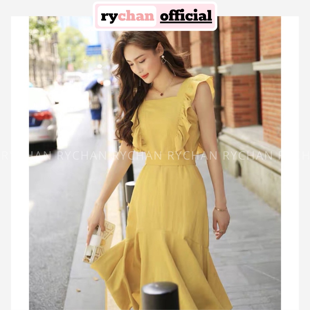 DX899 - Đầm Xòe Cổ Vuông Phối Bèo Đầm Công Sở Đi Làm Đầm Đi Chơi Sang Trọng