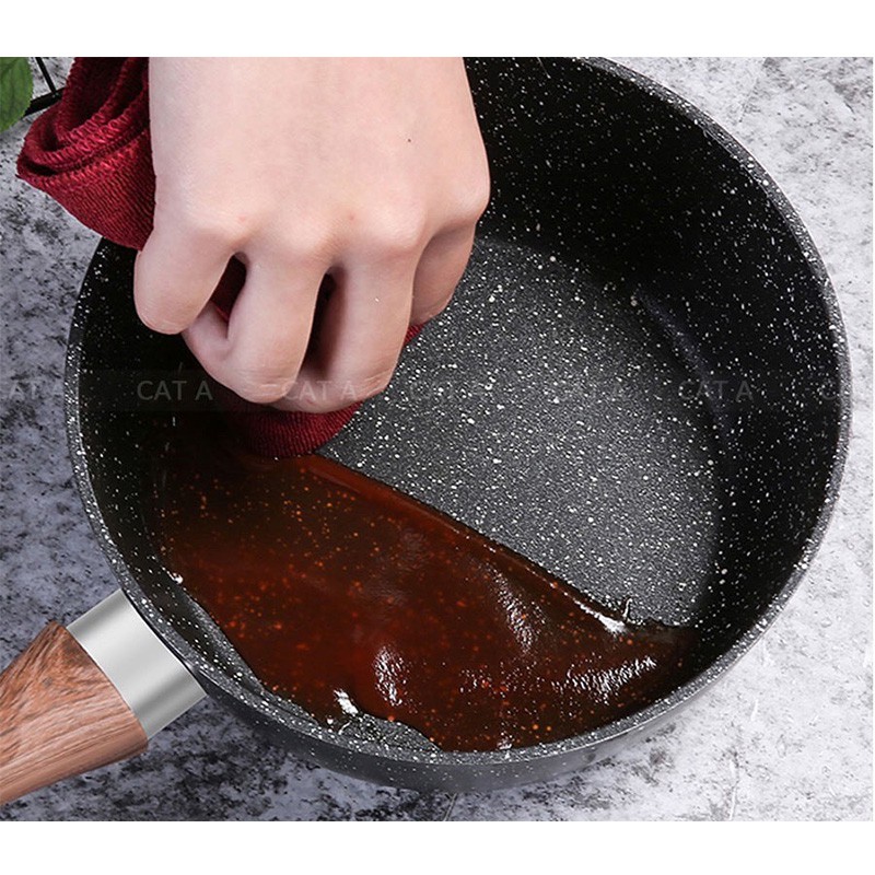 Nồi quánh khuấy bột chống dính vân đá cẩm thạch cao cấp bằng nhôm, có nắp đậy, đường kính 16-18cm- dùng cho chiên, xào