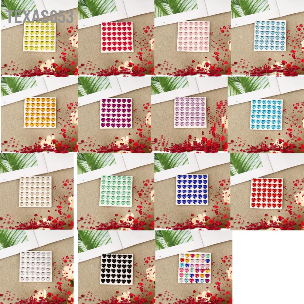Texas053 36 Pcs 10mm Self Adhesive Rhinestones Stickers Acrylic Heart Bling for DIY Crafts Decoration