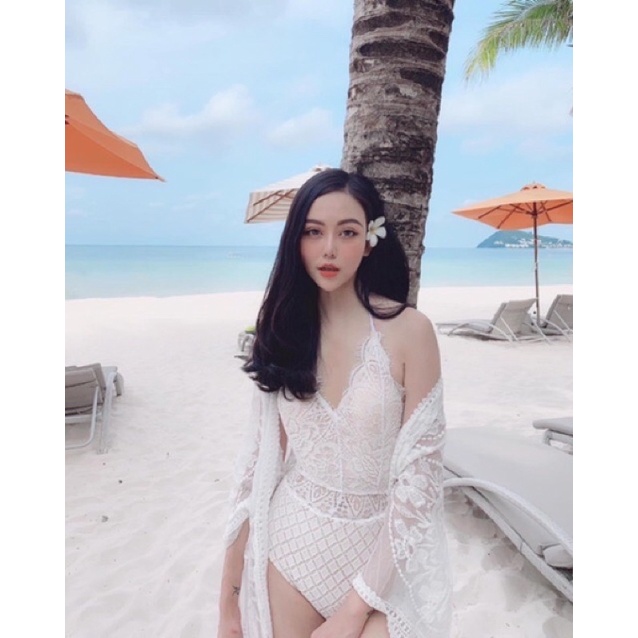 Áo khoác choàng ren mặc ngoài bikini dáng dài 100cm sang chảnh