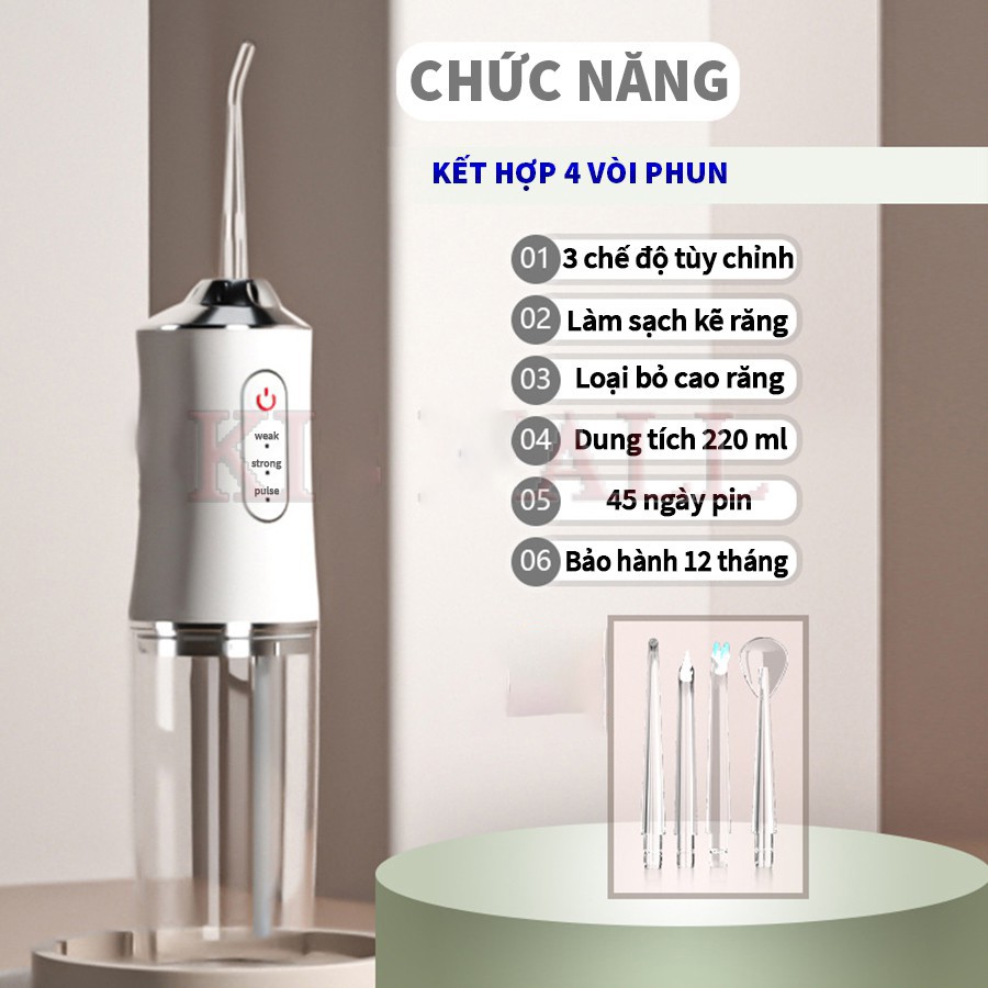 Máy Tăm Nước Cầm Tay Thế Hệ Mới, Vệ Sinh Răng Miệng Cực Sạch, Có Thể Sạc Lại