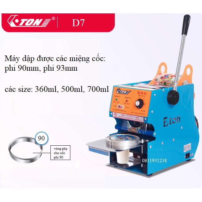 MÁY DÁN, ÉP DẬP NẮP MIỆNG LY CỐC NHỰA ETON D7 ( BẢO HÀNH 12 THÁNG )