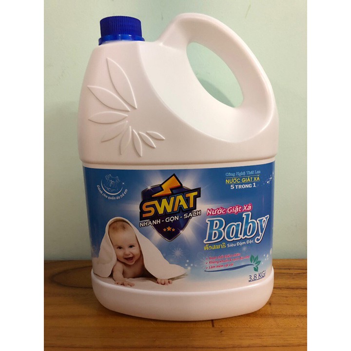 Nước Giặt Xả 5 in 1 SWAT hương Baby siêu thơm Can 3.8KG - Siêu tiết kiệm giúp diệt khuẩn