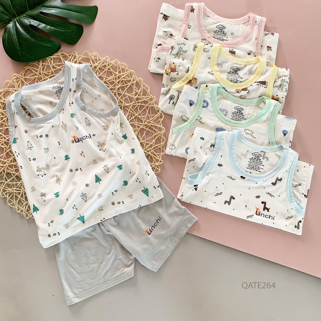 Bộ Ba Lỗ Unchi Cổ Màu Chất Peptit Cao Cấp Cho Bé 5-16Kg | QATE264