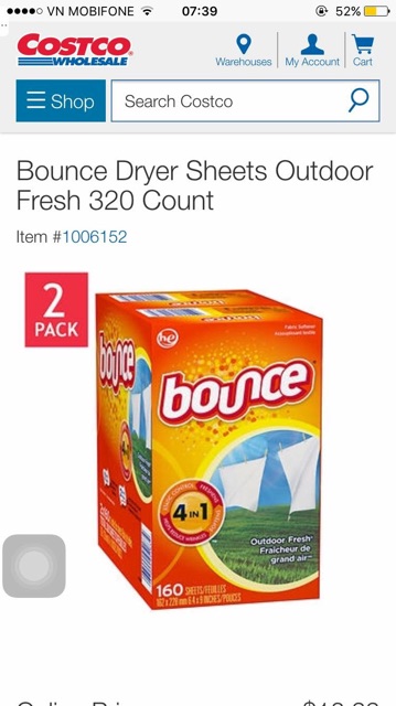 GIẤY THƠM QUẦN ÁO MÙI VIỆT KIỀU BOUNCE 160 TỜ