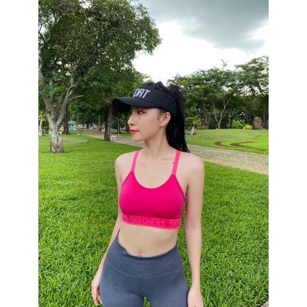 Áo Bra Tập Gym Yoga Nữ Skechers 2 Dây Xuất Xinh Cao Cấp, Vải Thun Dệt Kim Co Dãn Tốt