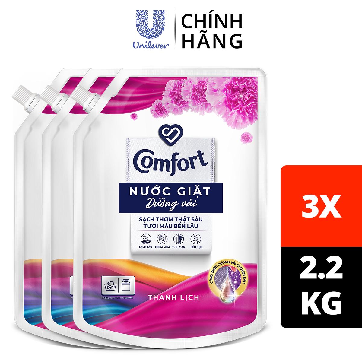 Combo 3 túi nước giặt dưỡng vải Comfort hương Thanh Lịch túi 2.2kg