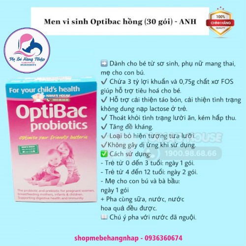 Men Vi Sinh Optibac xanh 30 gói cho bé táo bón