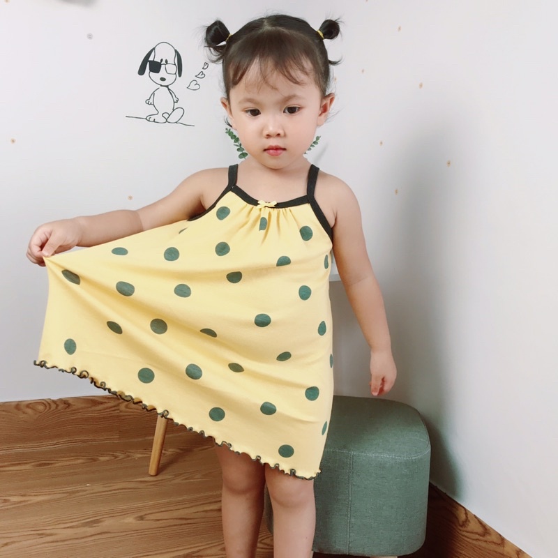 Váy 2 dây cho bé gái, váy chất liệu cotton hàng Hàn 100%bambo sợi tre