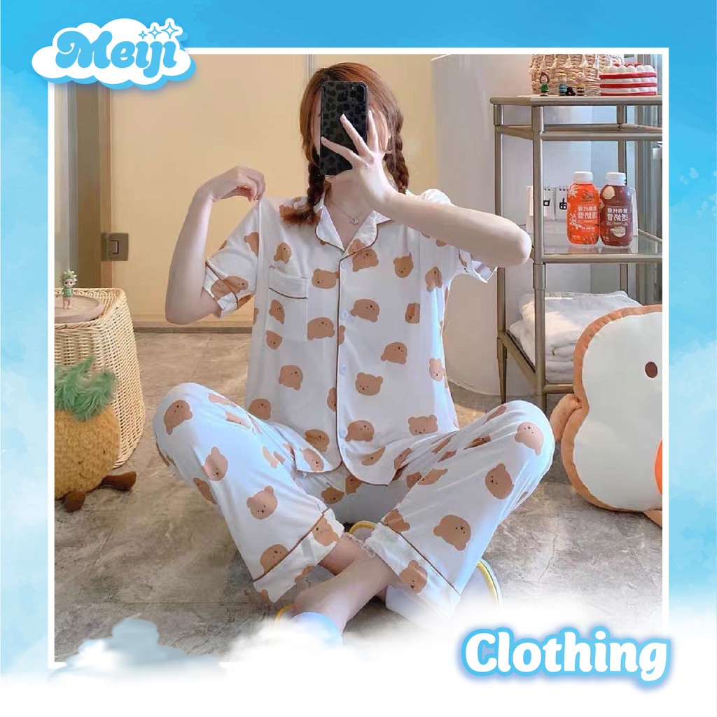 Bộ ngủ pijama nữ ngắn tay quần dài nhiều màu
