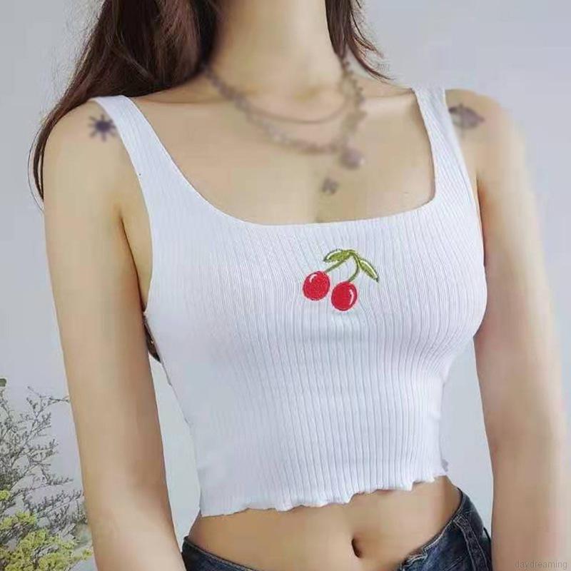 Áo Ba Lỗ Thêu Hình Quả Cherry Xinh Xắn Dành Cho Nữ