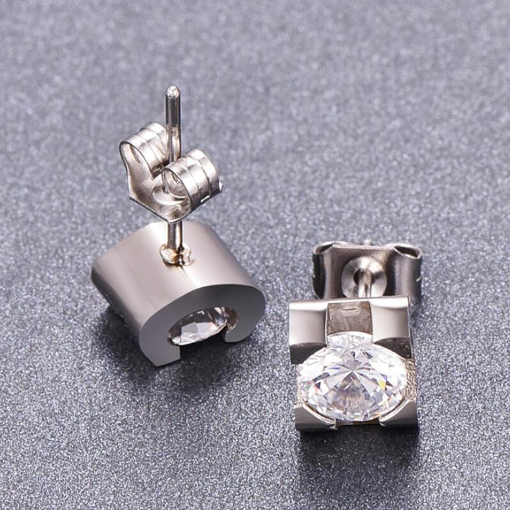 Bông tai titan kẹp đá zicon E5-209A - CAM KẾT KHÔNG GỈ, KHÔNG BAY MÀU - BẢO HÀNH 12 THÁNG