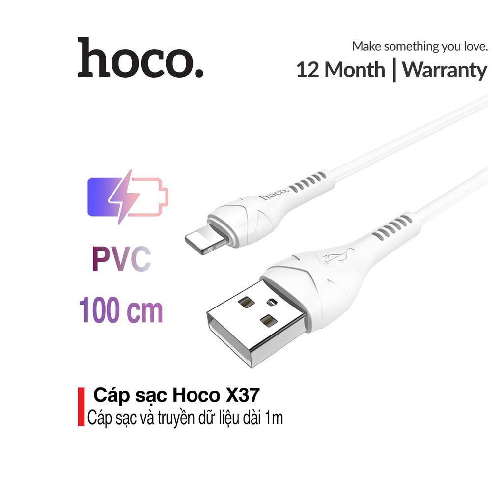 Cáp sạc nhanh 2.4A Hoco X37 Lightning hỗ trợ truyền tải dữ liệu nhanh chóng , dây siêu bền dài 1m