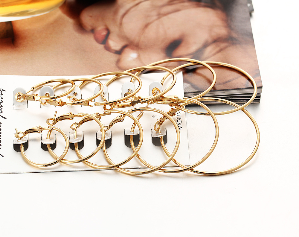 Set 6 đôi khuyên tai đơn giản thời trang kích thước khác nhau tùy chọn màu sắc