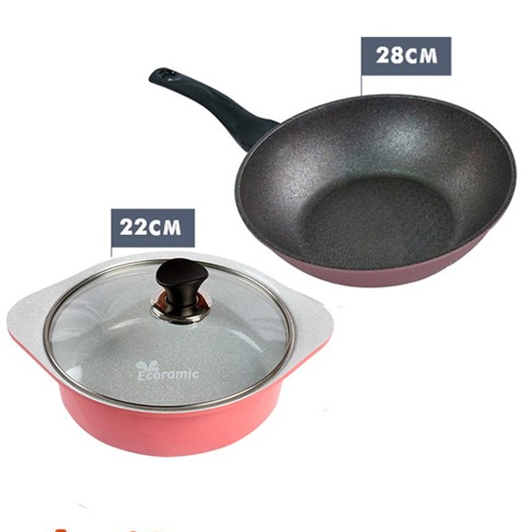 Combo 01 bộ nồi đúc 22 cm và chảo cao cấp Hàn Quốc 28 cm dùng bếp gas, hồng ngoại, lò nướng, .... không nấu được bếp từ