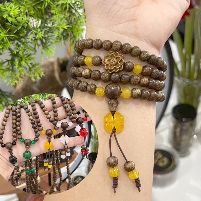 Chuỗi vòng đeo tay trầm hương Quảng Nam hạt già dầu thơm/ vòng đeo tay mix charm cỏ đá đủ mệnh