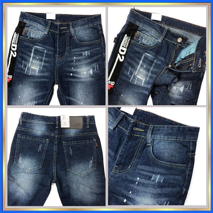 Quần Jean Nam cao cấp Hàn Quốc trơn màu Xanh đen chất đẹp phun sơn thời trang co giãn tốt QJ-672 | BigBuy360 - bigbuy360.vn