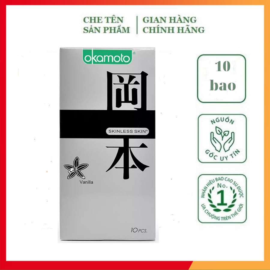 Bao cao su Okamoto cao cấp, bao cao su siêu mỏng hương vanilla, hộp 10 bcs