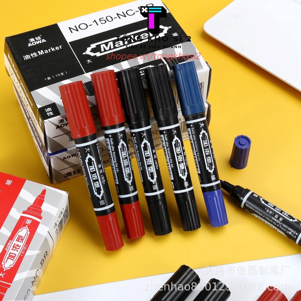 PVN41429 - Bút lông dầu 2 đầu 3 màu xanh đỏ đen dùng trong đóng gói ghi mã đánh dấu sản phẩm không trôi mực -  #BÚTLÔNG