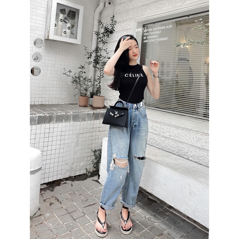 Quần Jeans Baggy Nữ Rách Gối Fullsize