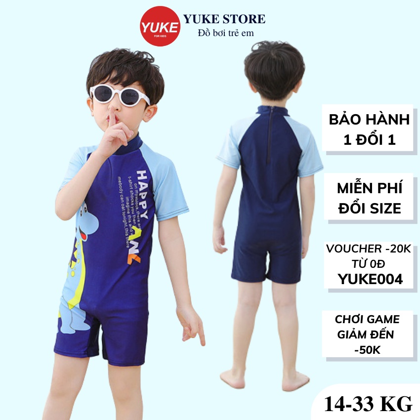Đồ bơi bé trai ngắn tay, đồ bơi liền thân hình khủng long cho trẻ 3-11 tuổi Yuke store YKDB004