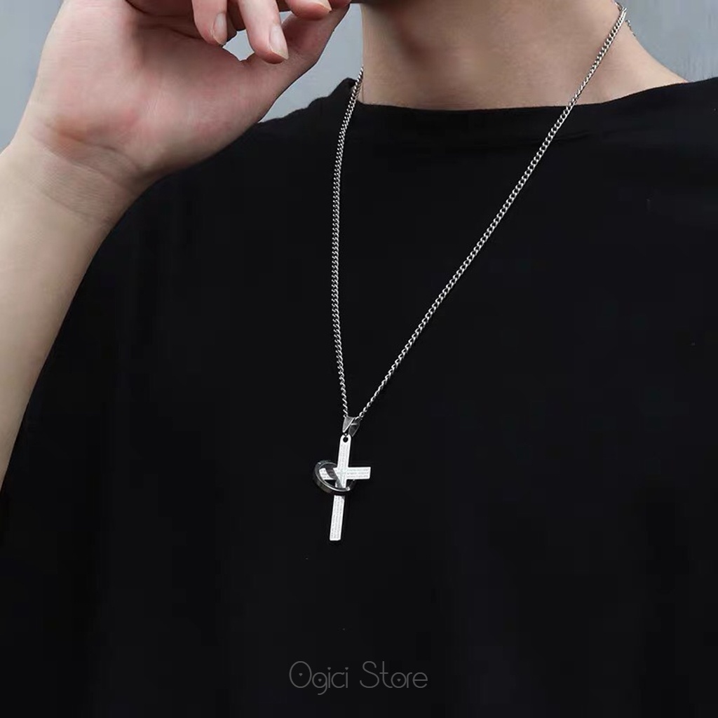 Dây chuyền nam nữ thép không gỉ thời trang, Vòng cổ nam mặt chữ thập cá tính phong cách hiphop đường phố, Unisex