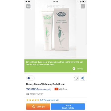 Body Trắng Da cấp Ẩm Beauty Queen_Tặng Kem Thâm Mụn Nám