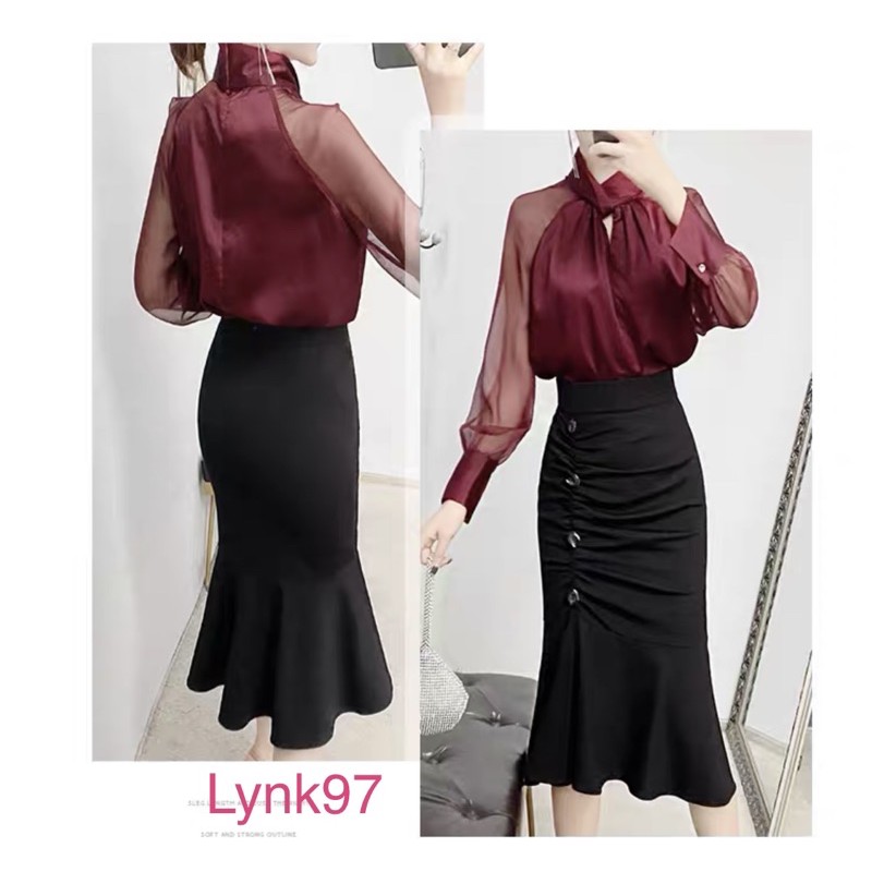 Chân váy dài body tôn dáng vải umi co dãn bèo nhúm đính cúc sang chảnh/chân váy dài đuôi cá/chân váy đuôi cá | BigBuy360 - bigbuy360.vn