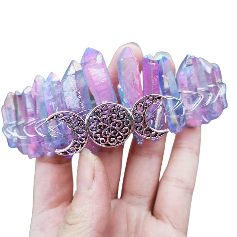 Băng Đô Cài Tóc Hình Vương Miện Đính Đá Pha Lê Nhiều Màu Phong Cách Boho Cổ Điển