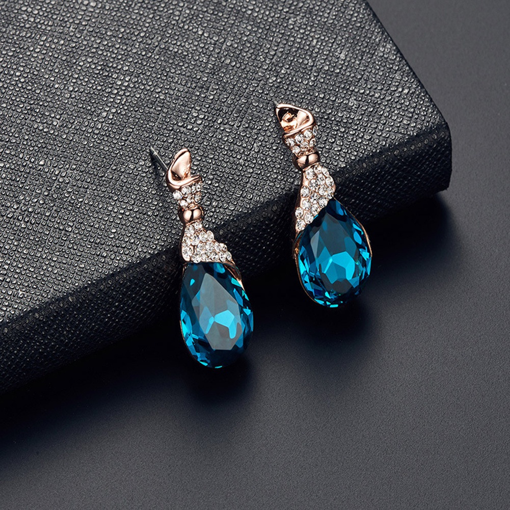 Bộ Vòng cổ + Bông Tai Đính Đá Hình Giọt Nước Cho Nữ