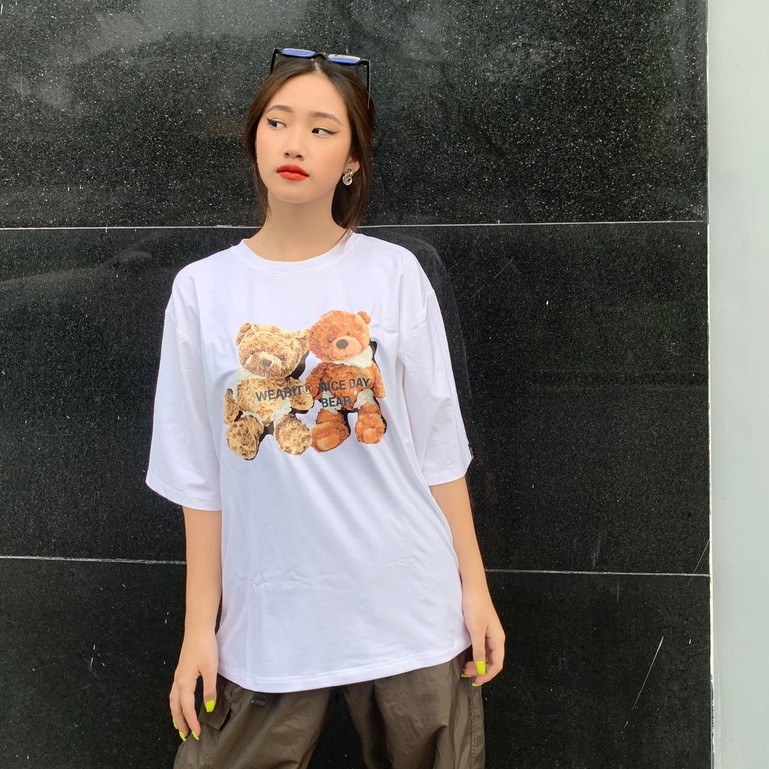 Áo thun tay lỡ WEARIT phông cotton cao cấp chất liệu cotton co dãn 4 chiều form rộng streetwear unisex gấu bé